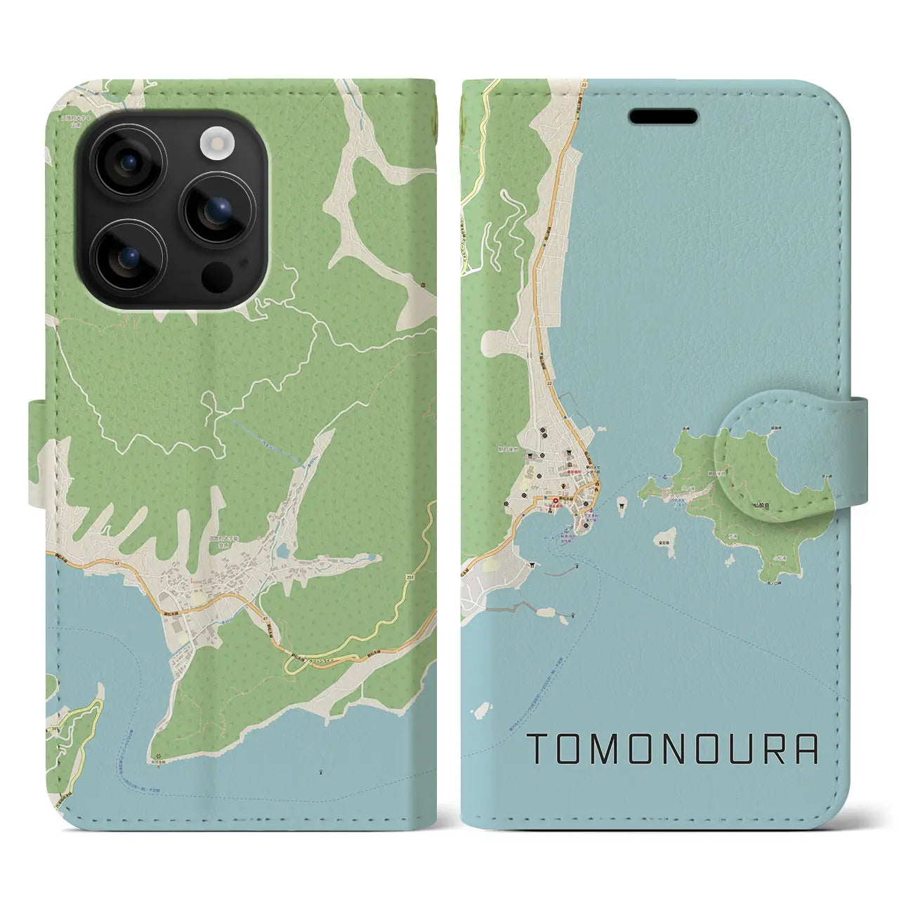 【鞆の浦（広島県）】地図柄iPhoneケース（手帳タイプ）ナチュラル・iPhone 16 用