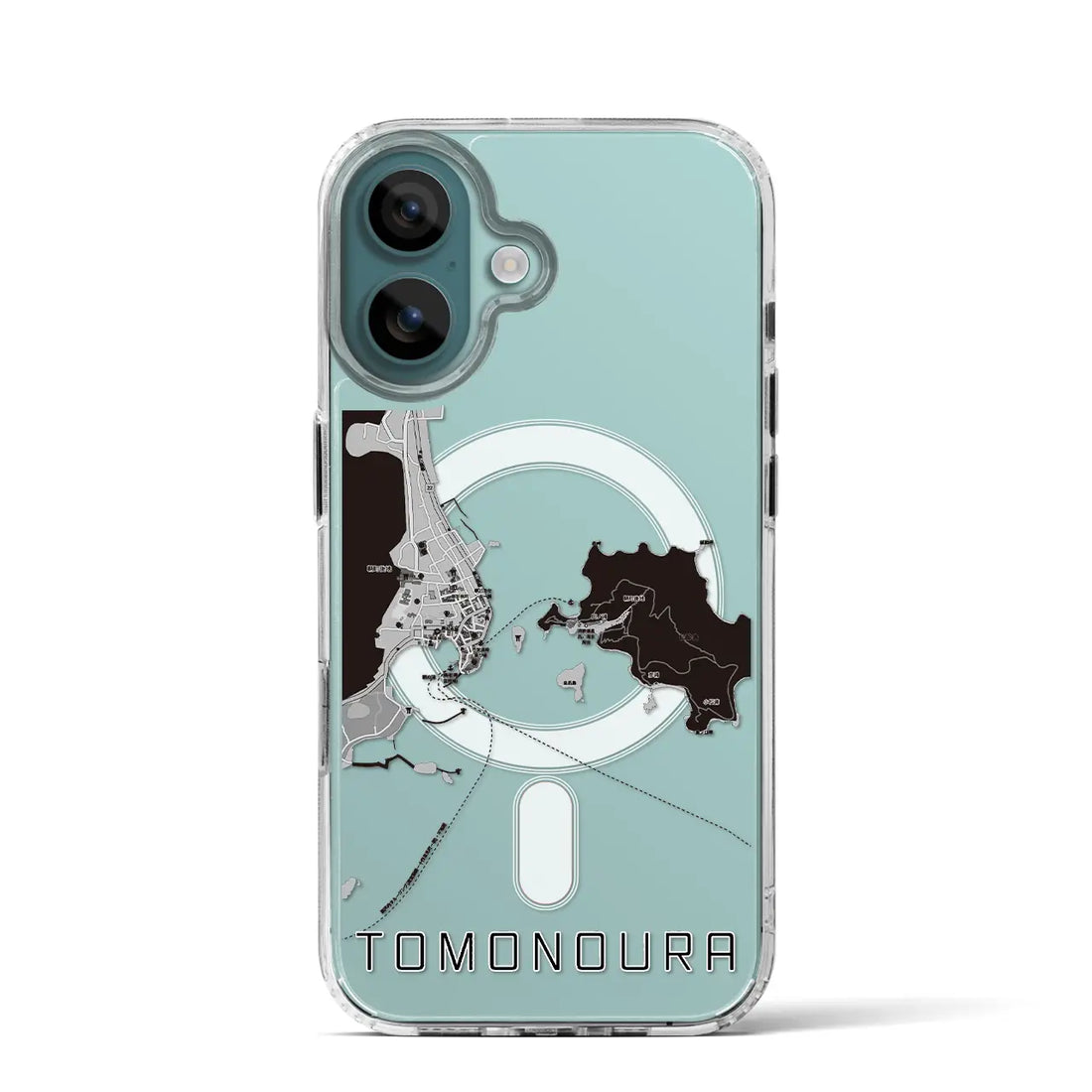 【鞆の浦(広島県)】地図柄iPhoneケース(MagSafeタイプ)モノトーン・iPhone 16 Pro 用