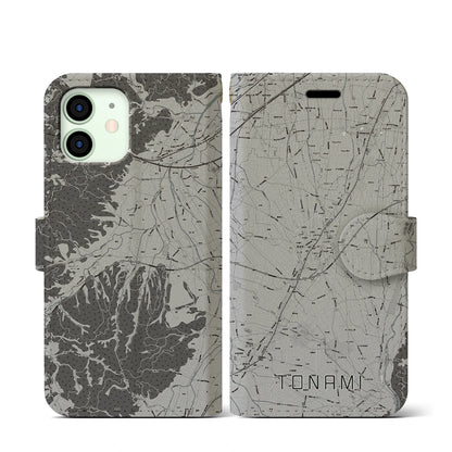 【砺波（富山県）】地図柄iPhoneケース（手帳タイプ）モノトーン・iPhone 12 mini 用