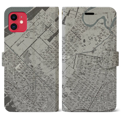 【屯田（北海道）】地図柄iPhoneケース（手帳タイプ）モノトーン・iPhone 11 用