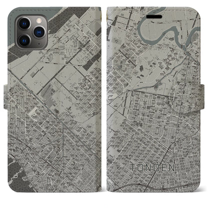 【屯田（北海道）】地図柄iPhoneケース（手帳タイプ）モノトーン・iPhone 11 Pro Max 用