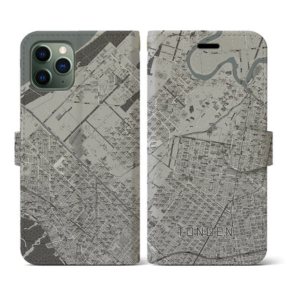 【屯田（北海道）】地図柄iPhoneケース（手帳タイプ）モノトーン・iPhone 11 Pro 用