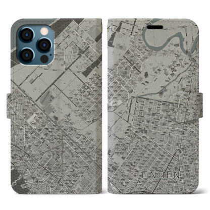 【屯田（北海道）】地図柄iPhoneケース（手帳タイプ）モノトーン・iPhone 12 / 12 Pro 用