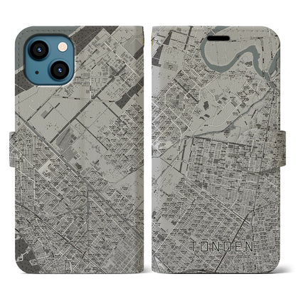 【屯田（北海道）】地図柄iPhoneケース（手帳タイプ）モノトーン・iPhone 13 用