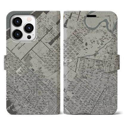 【屯田（北海道）】地図柄iPhoneケース（手帳タイプ）モノトーン・iPhone 13 Pro 用