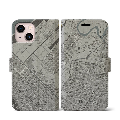 【屯田（北海道）】地図柄iPhoneケース（手帳タイプ）モノトーン・iPhone 13 mini 用