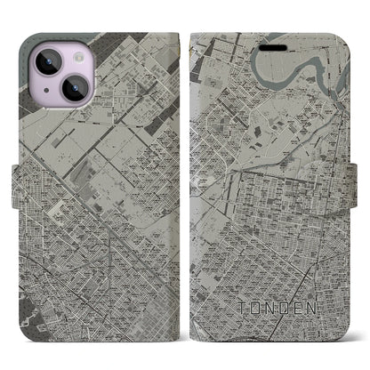 【屯田（北海道）】地図柄iPhoneケース（手帳タイプ）モノトーン・iPhone 14 用