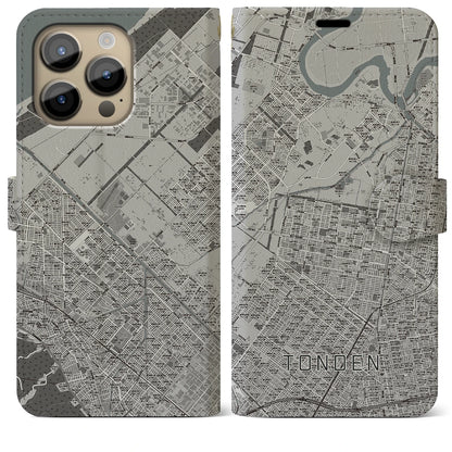 【屯田（北海道）】地図柄iPhoneケース（手帳タイプ）モノトーン・iPhone 14 Pro Max 用