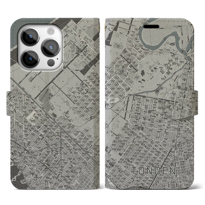 【屯田（北海道）】地図柄iPhoneケース（手帳タイプ）モノトーン・iPhone 14 Pro 用