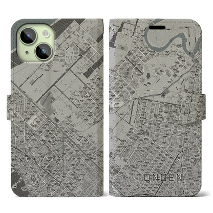 【屯田（北海道）】地図柄iPhoneケース（手帳タイプ）モノトーン・iPhone 15 用