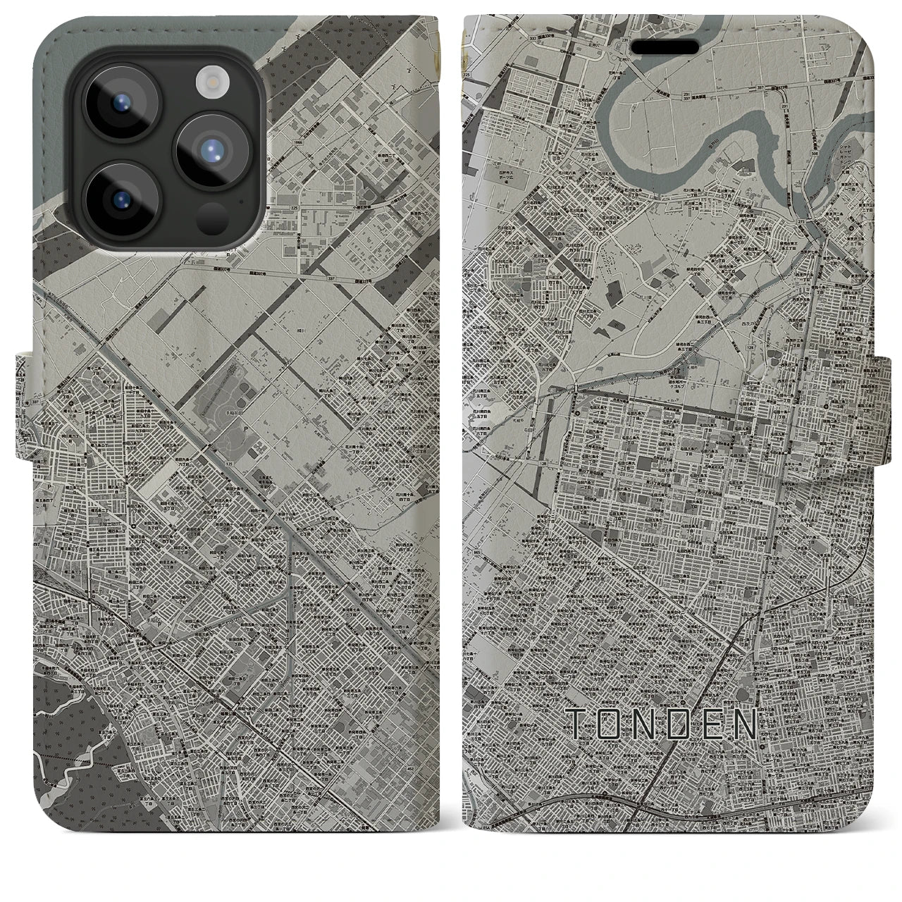 【屯田】地図柄iPhoneケース（手帳両面タイプ・モノトーン）iPhone 15 Pro Max 用