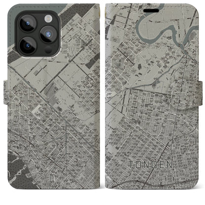 【屯田（北海道）】地図柄iPhoneケース（手帳タイプ）モノトーン・iPhone 15 Pro Max 用