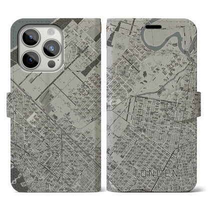【屯田（北海道）】地図柄iPhoneケース（手帳タイプ）モノトーン・iPhone 15 Pro 用