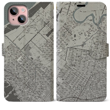 【屯田（北海道）】地図柄iPhoneケース（手帳タイプ）モノトーン・iPhone 15 Plus 用