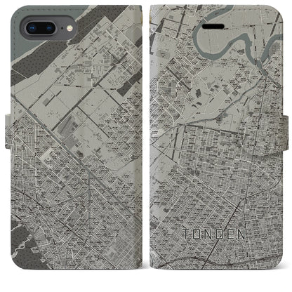 【屯田（北海道）】地図柄iPhoneケース（手帳タイプ）モノトーン・iPhone 8Plus /7Plus / 6sPlus / 6Plus 用