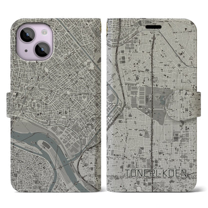 【舎人公園（東京都）】地図柄iPhoneケース（手帳タイプ）モノトーン・iPhone 14 用