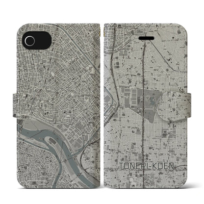 【舎人公園（東京都）】地図柄iPhoneケース（手帳タイプ）モノトーン・iPhone SE（第3 / 第2世代） / 8 / 7 / 6s / 6 用