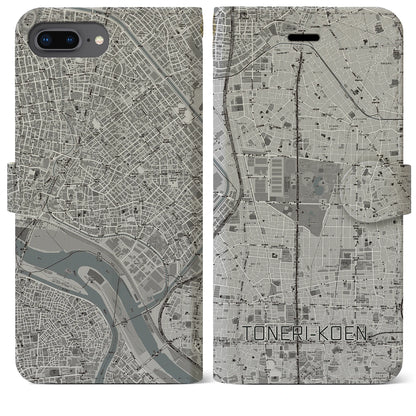 【舎人公園（東京都）】地図柄iPhoneケース（手帳タイプ）モノトーン・iPhone 8Plus /7Plus / 6sPlus / 6Plus 用