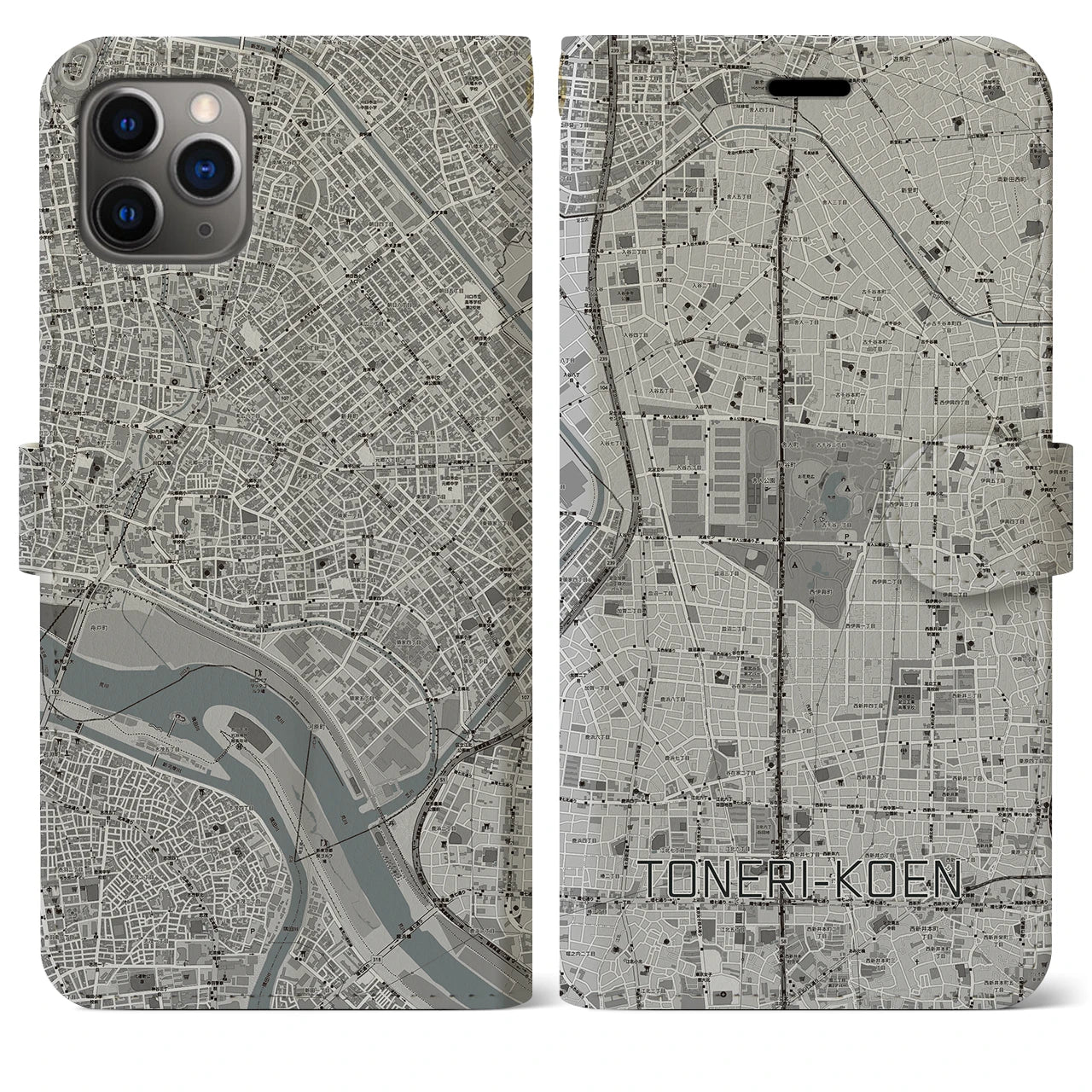 【舎人公園（東京都）】地図柄iPhoneケース（手帳タイプ）