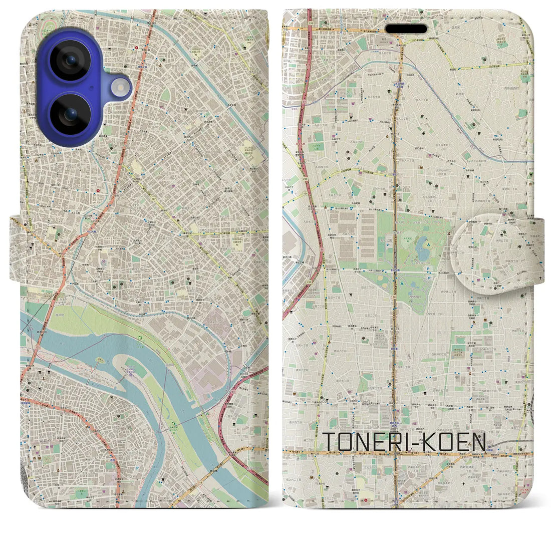 【舎人公園(東京都)】地図柄iPhoneケース(手帳タイプ)ナチュラル・iPhone 16 Pro Max 用