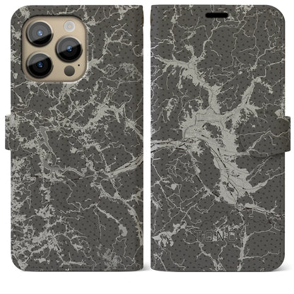 【遠野（岩手県）】地図柄iPhoneケース（手帳タイプ）モノトーン・iPhone 14 Pro Max 用