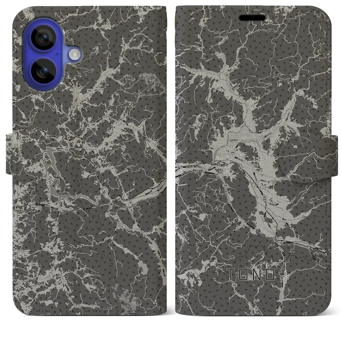 【遠野(岩手県)】地図柄iPhoneケース(手帳タイプ)モノトーン・iPhone 16 Pro Max 用