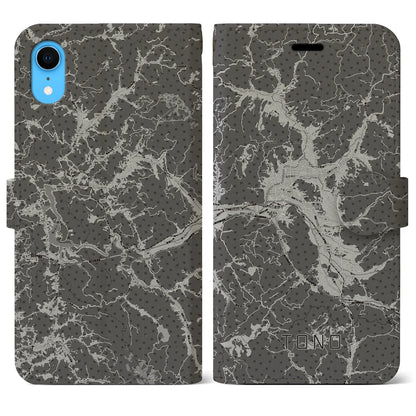 【遠野（岩手県）】地図柄iPhoneケース（手帳タイプ）モノトーン・iPhone XR 用