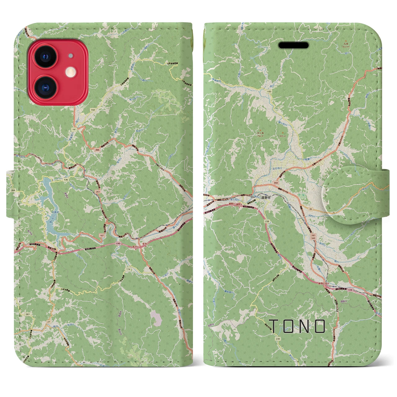 【遠野（岩手県）】地図柄iPhoneケース（手帳タイプ）ナチュラル・iPhone 11 用