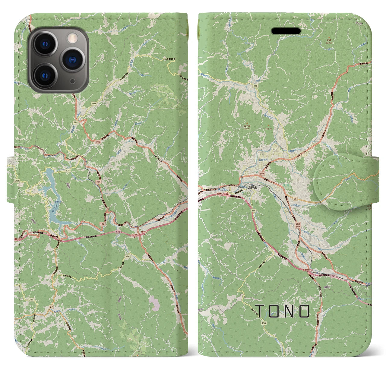 【遠野（岩手県）】地図柄iPhoneケース（手帳タイプ）ナチュラル・iPhone 11 Pro Max 用