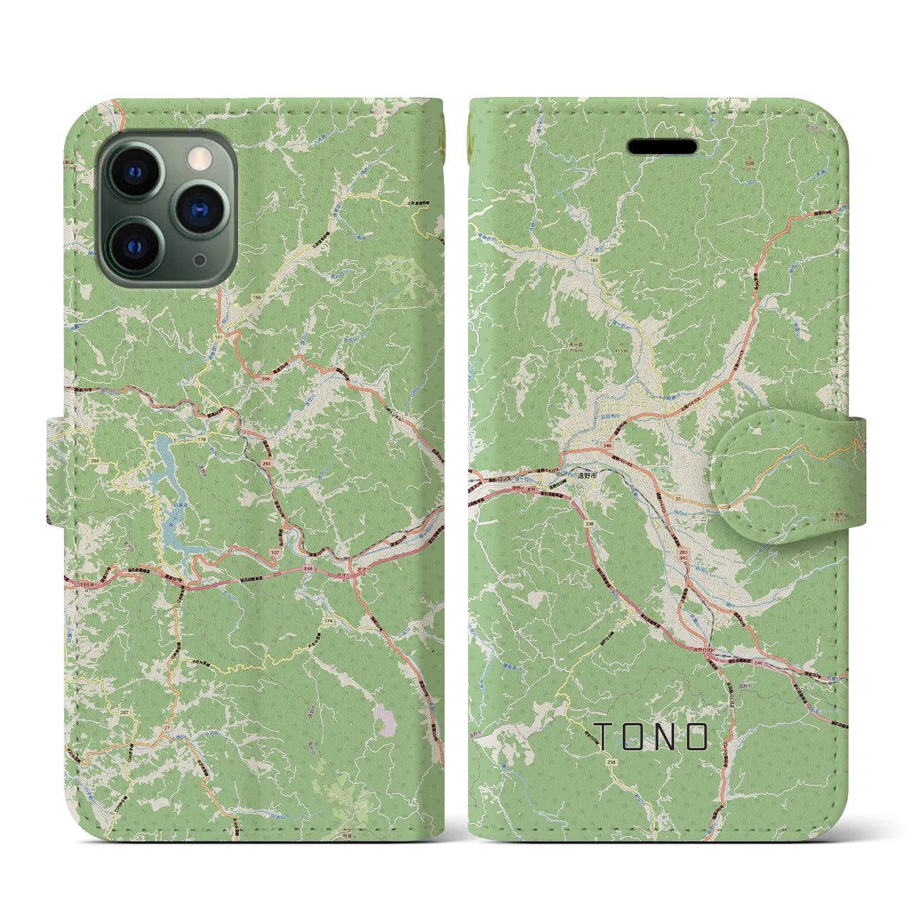 【遠野（岩手県）】地図柄iPhoneケース（手帳タイプ）ナチュラル・iPhone 11 Pro 用