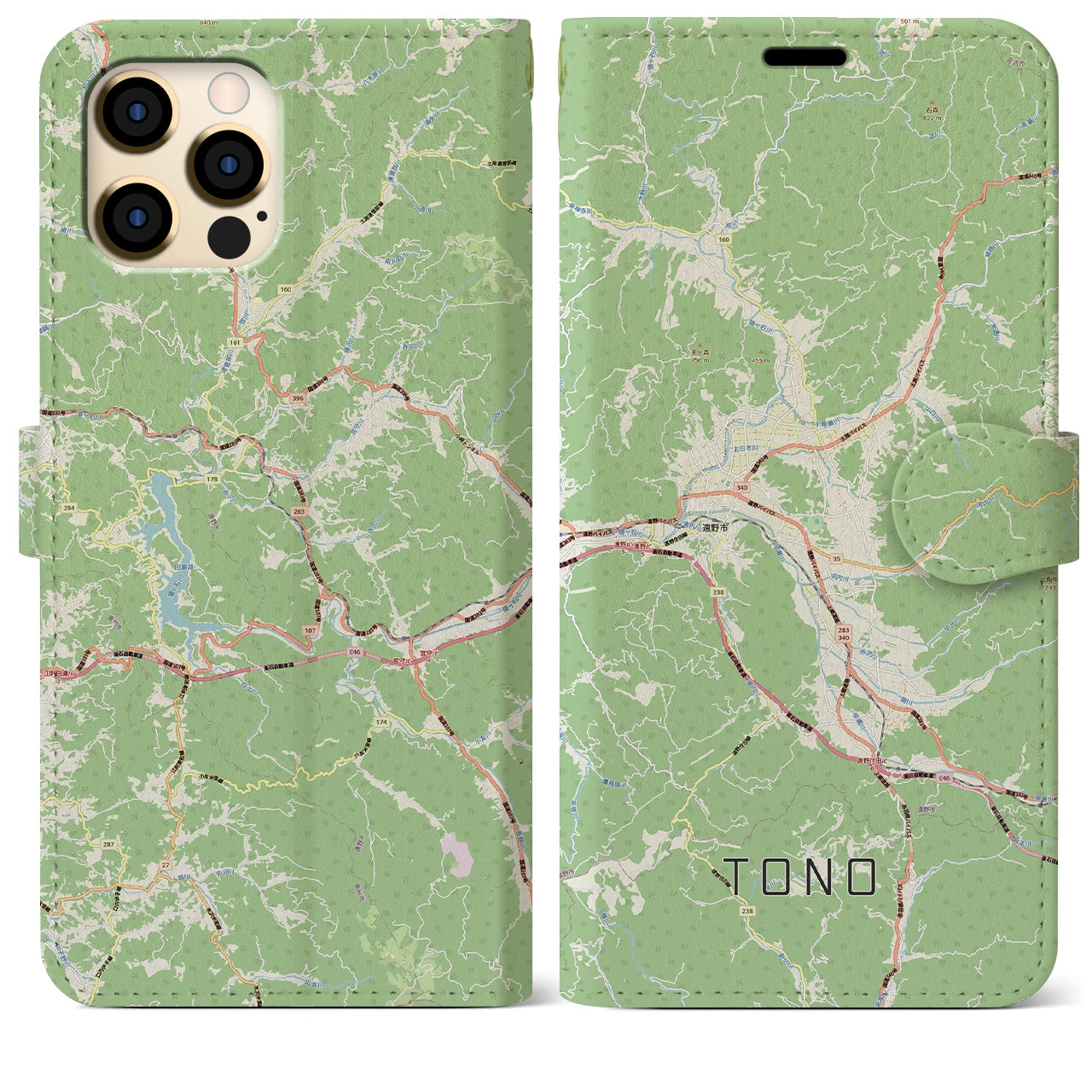 【遠野（岩手県）】地図柄iPhoneケース（手帳タイプ）ナチュラル・iPhone 12 Pro Max 用