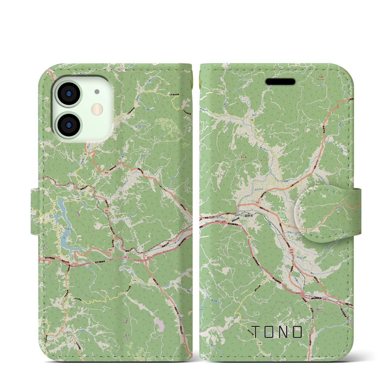 【遠野（岩手県）】地図柄iPhoneケース（手帳タイプ）ナチュラル・iPhone 12 mini 用