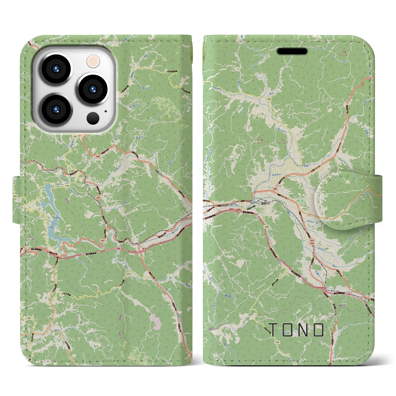 【遠野（岩手県）】地図柄iPhoneケース（手帳タイプ）ナチュラル・iPhone 13 Pro 用