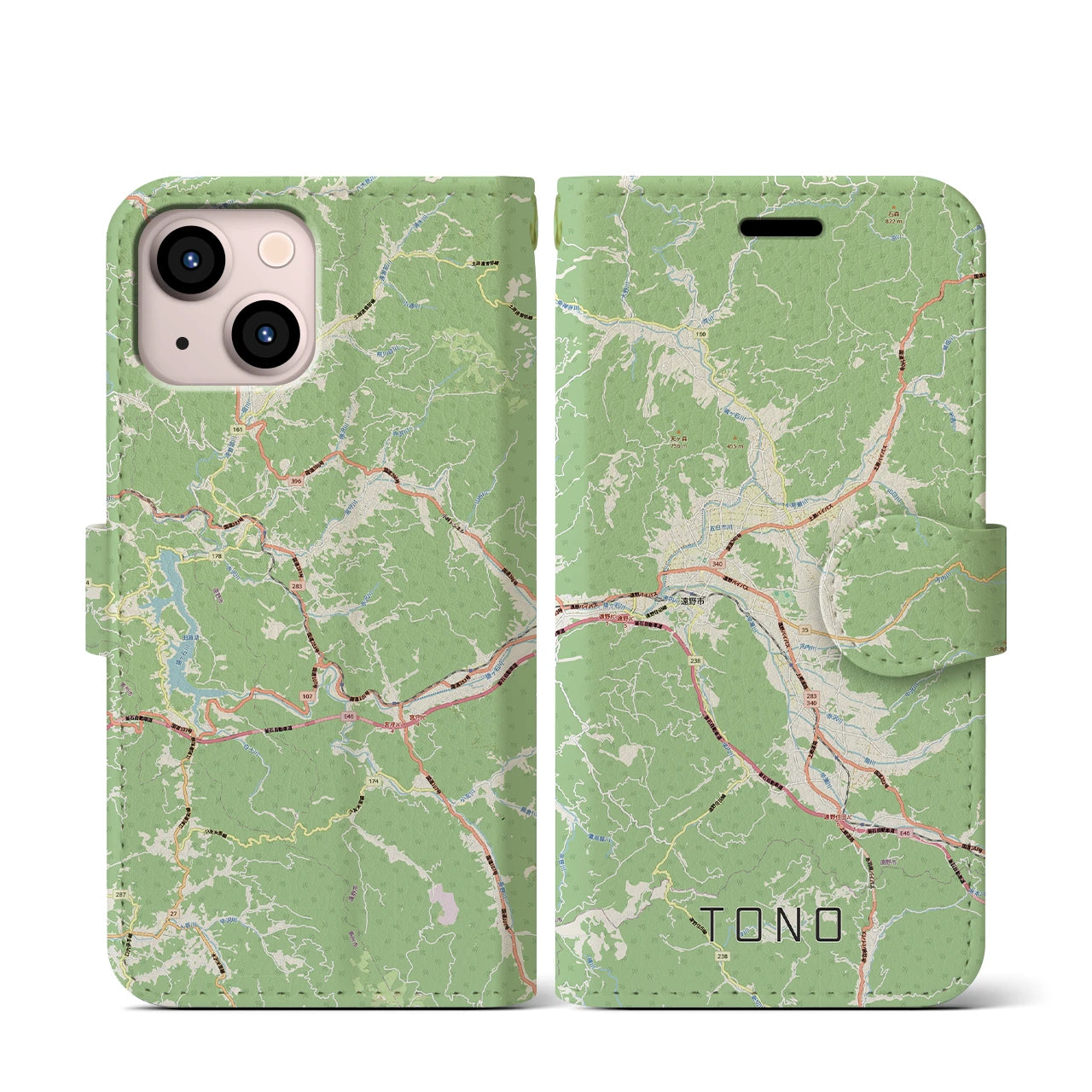 【遠野（岩手県）】地図柄iPhoneケース（手帳タイプ）ナチュラル・iPhone 13 mini 用