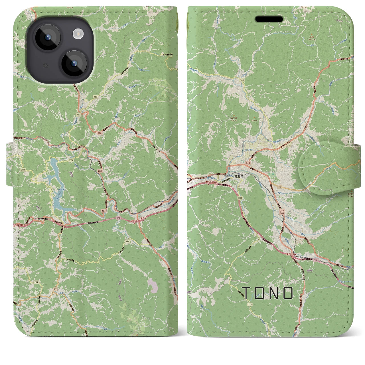 【遠野（岩手県）】地図柄iPhoneケース（手帳タイプ）ナチュラル・iPhone 14 Plus 用