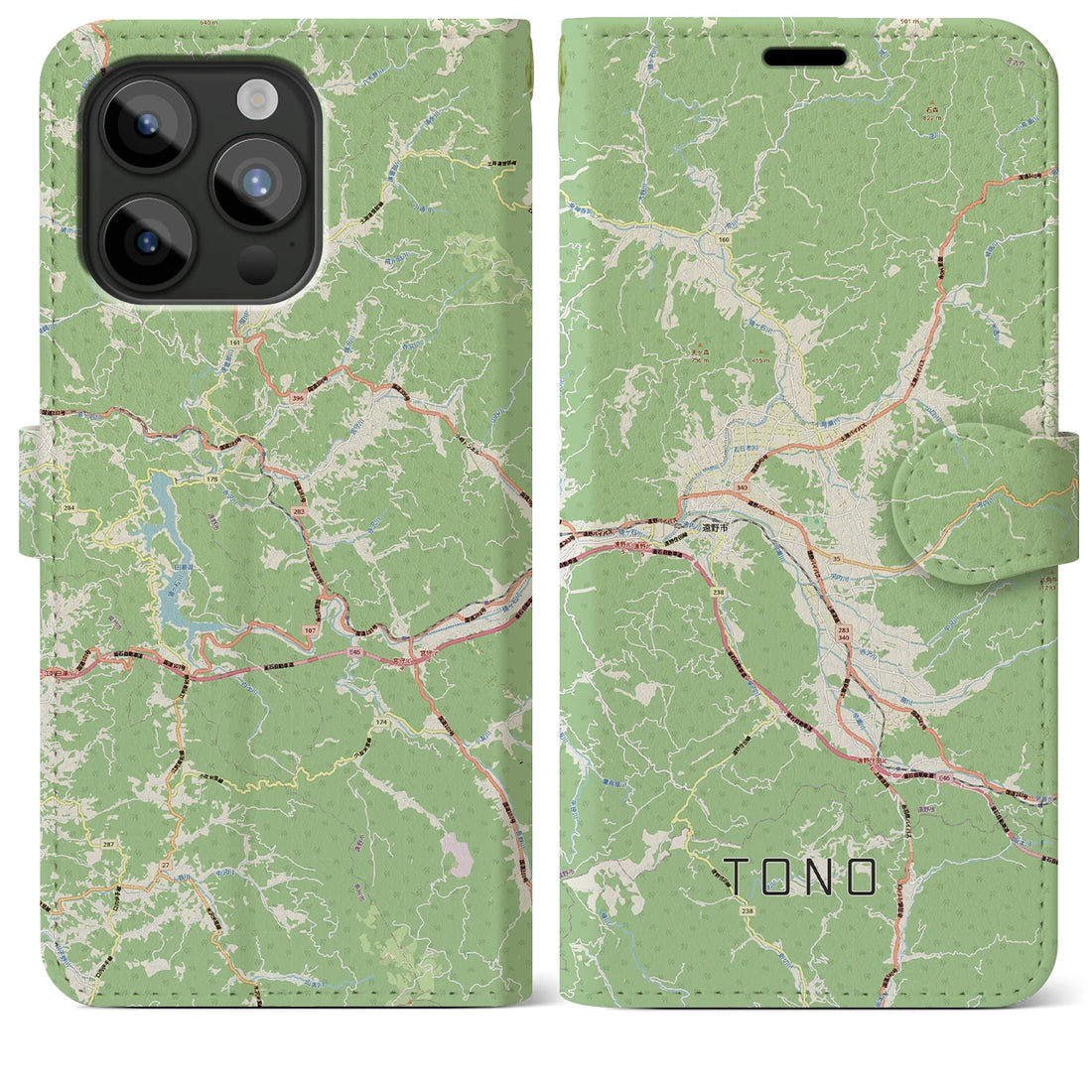 【遠野（岩手県）】地図柄iPhoneケース（手帳タイプ）ナチュラル・iPhone 15 Pro Max 用