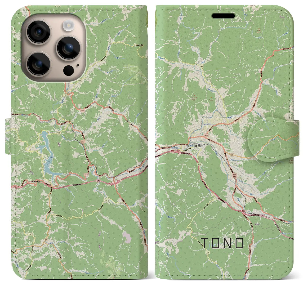 【遠野（岩手県）】地図柄iPhoneケース（手帳タイプ）ナチュラル・iPhone 16 Plus 用