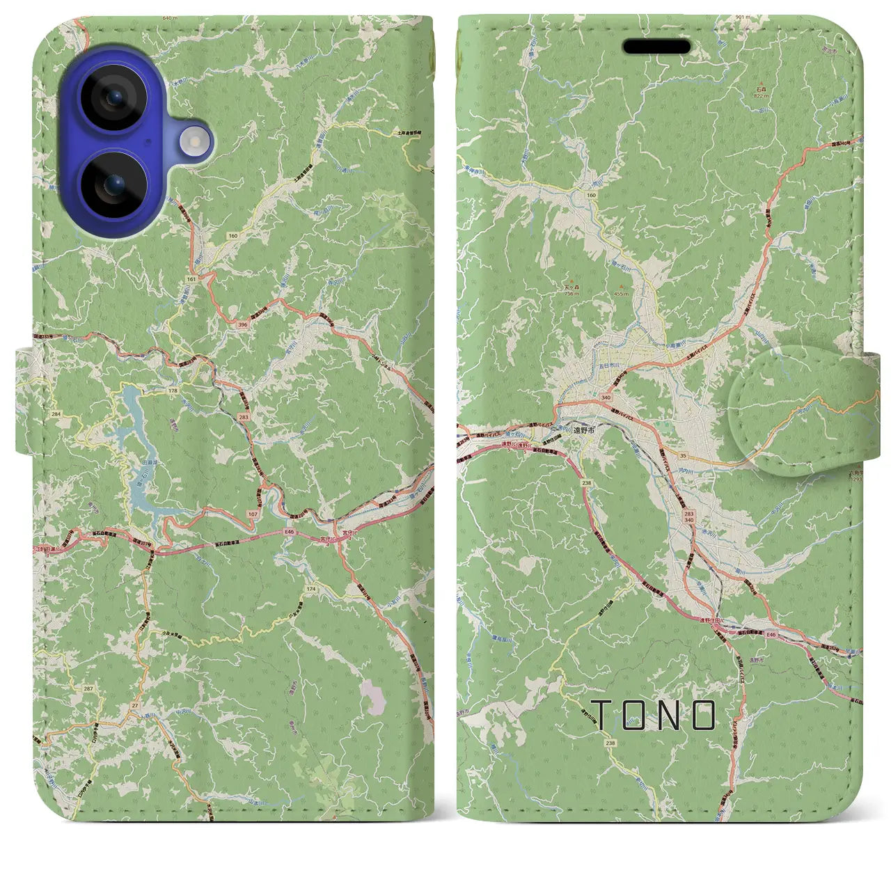 【遠野（岩手県）】地図柄iPhoneケース（手帳タイプ）ナチュラル・iPhone 16 Pro Max 用