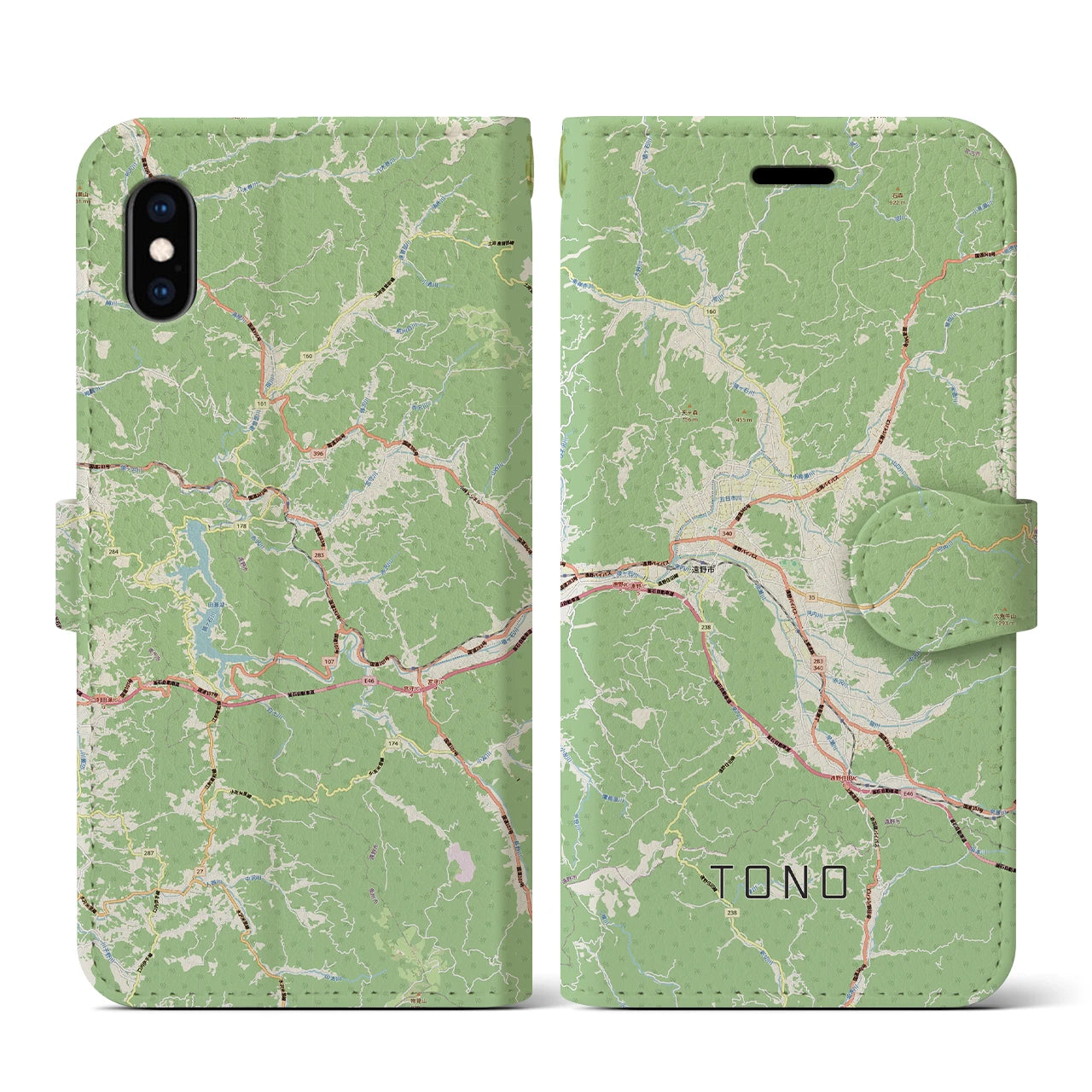 【遠野（岩手県）】地図柄iPhoneケース（手帳タイプ）ナチュラル・iPhone XS / X 用