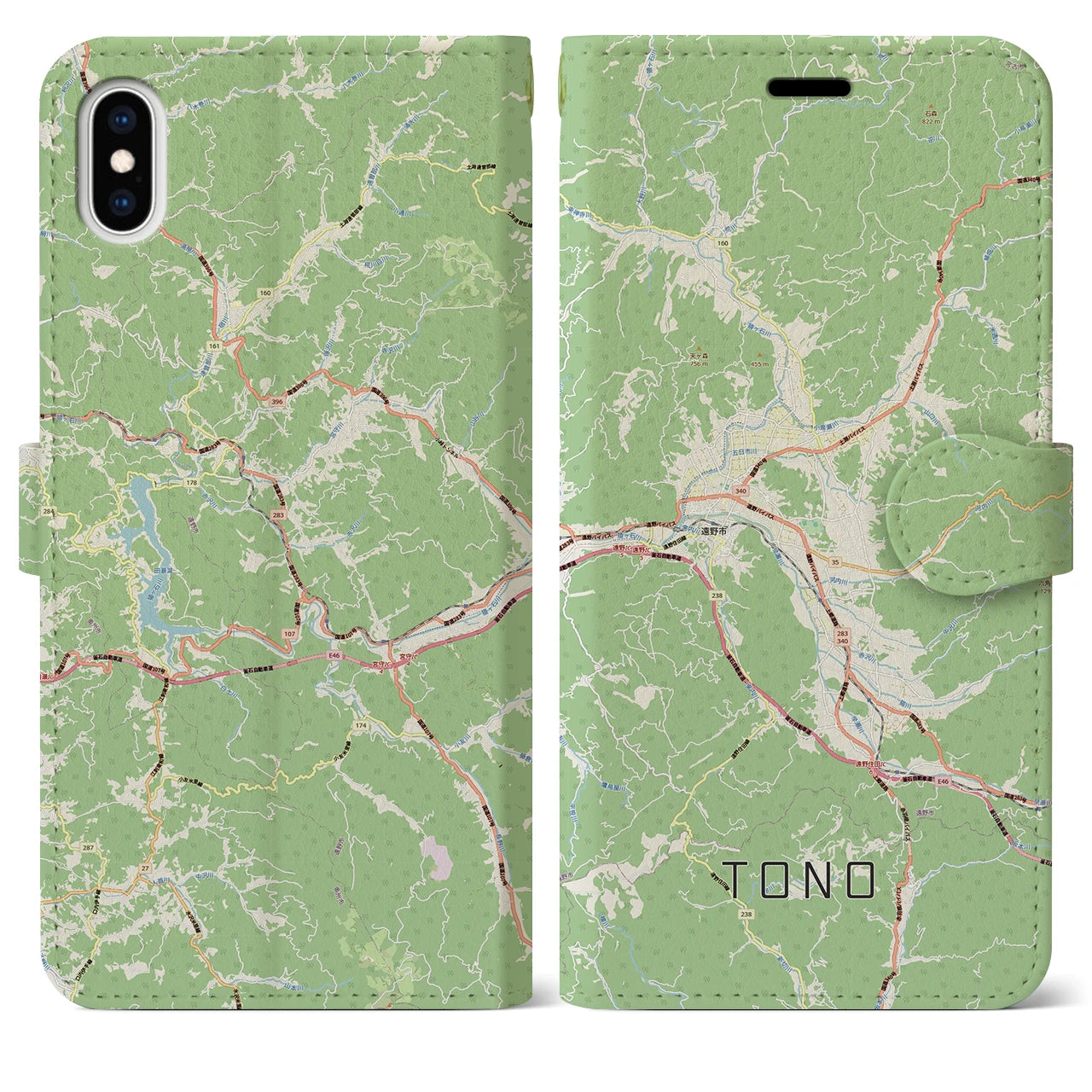 【遠野（岩手県）】地図柄iPhoneケース（手帳タイプ）ナチュラル・iPhone XS Max 用