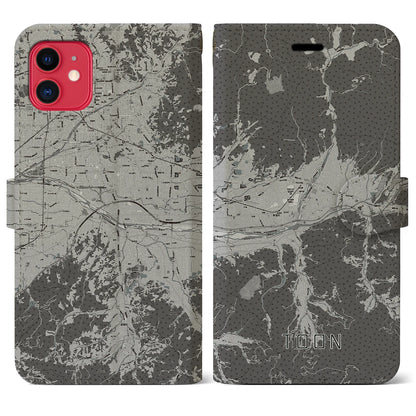 【東温（愛媛県）】地図柄iPhoneケース（手帳タイプ）モノトーン・iPhone 11 用