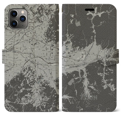 【東温（愛媛県）】地図柄iPhoneケース（手帳タイプ）モノトーン・iPhone 11 Pro Max 用