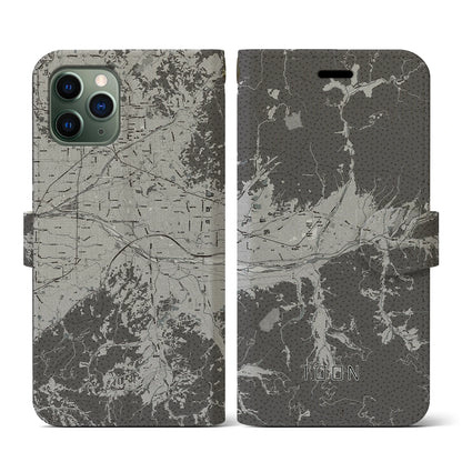 【東温（愛媛県）】地図柄iPhoneケース（手帳タイプ）モノトーン・iPhone 11 Pro 用