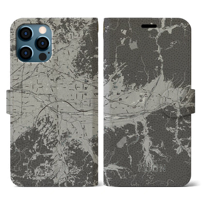 【東温（愛媛県）】地図柄iPhoneケース（手帳タイプ）モノトーン・iPhone 12 / 12 Pro 用