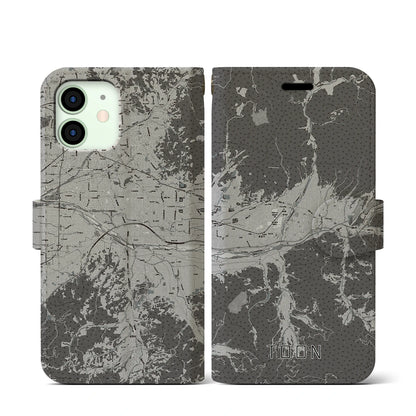 【東温（愛媛県）】地図柄iPhoneケース（手帳タイプ）モノトーン・iPhone 12 mini 用