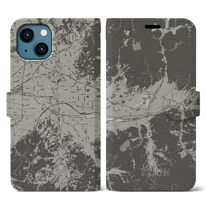 【東温（愛媛県）】地図柄iPhoneケース（手帳タイプ）モノトーン・iPhone 13 用