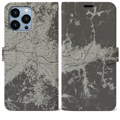 【東温（愛媛県）】地図柄iPhoneケース（手帳タイプ）モノトーン・iPhone 13 Pro Max 用