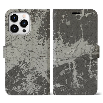 【東温（愛媛県）】地図柄iPhoneケース（手帳タイプ）モノトーン・iPhone 13 Pro 用