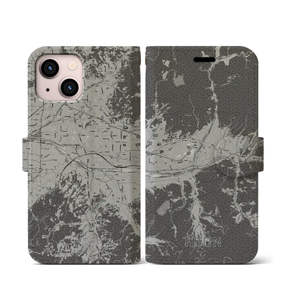 【東温（愛媛県）】地図柄iPhoneケース（手帳タイプ）モノトーン・iPhone 13 mini 用