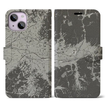 【東温（愛媛県）】地図柄iPhoneケース（手帳タイプ）モノトーン・iPhone 14 用